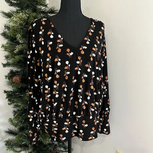 ANN TAYLOR FACTORY L  Long Sleeve, banded waist V-neck Blouse